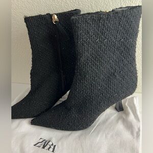Zara Black Knit Ankle Boots